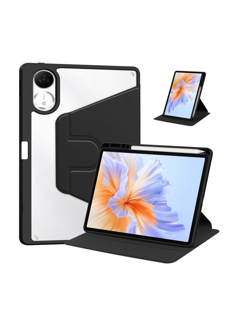 Case for Xiaomi Redmi Pad 2 11-inch 2025 Smart Tablet Leather Case with Auto Wake/Sleep, 360° Rotating Stand Cover Acrylic Clear Back Cover with Pencil Holder (Black) - Image 1